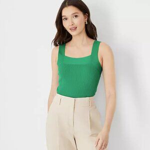 Ann Taylor Ribbed Square Neck Sweater Shell – Green – Size S